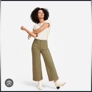 Everlane olive green wide leg crop pants